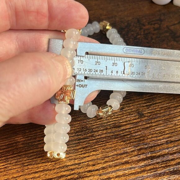 White Jade Bracelet W/ 5 Patterned Crosses - Picture 6 of 6